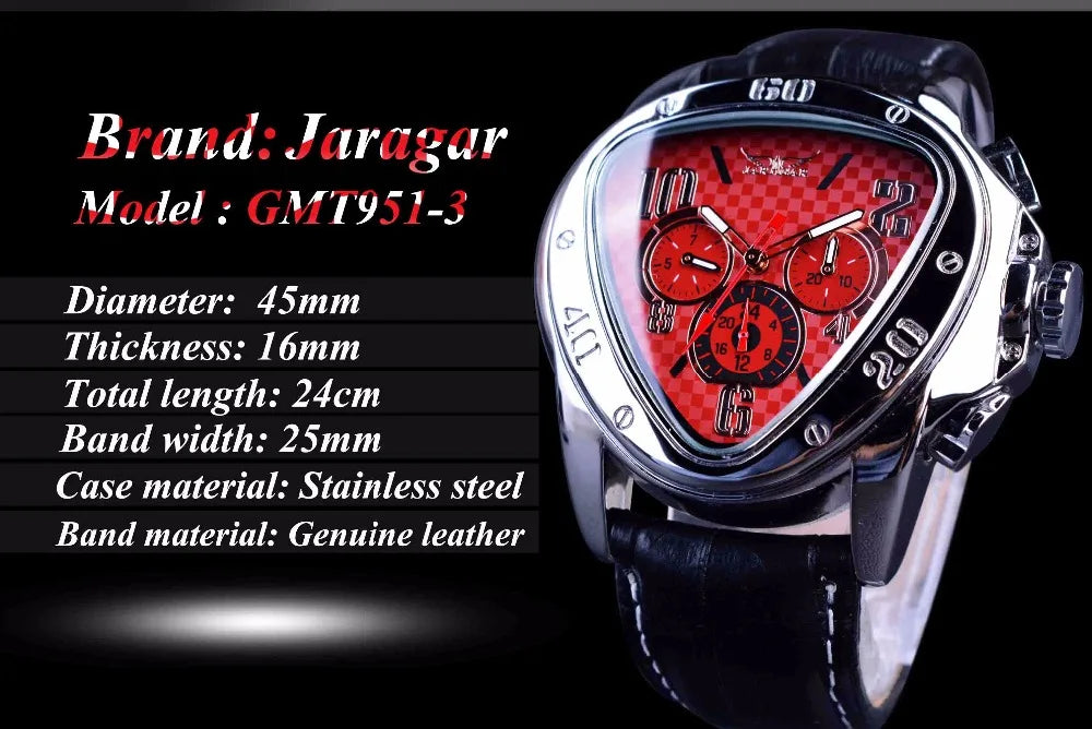 Jaragar 2016 الرياضة سباق سلسلة الأحمر الأزياء الهاتفي جلد طبيعي حزام رجالي الذكور ساعات المعصم أعلى العلامة التجارية الفاخرة ساعة أوتوماتيكية