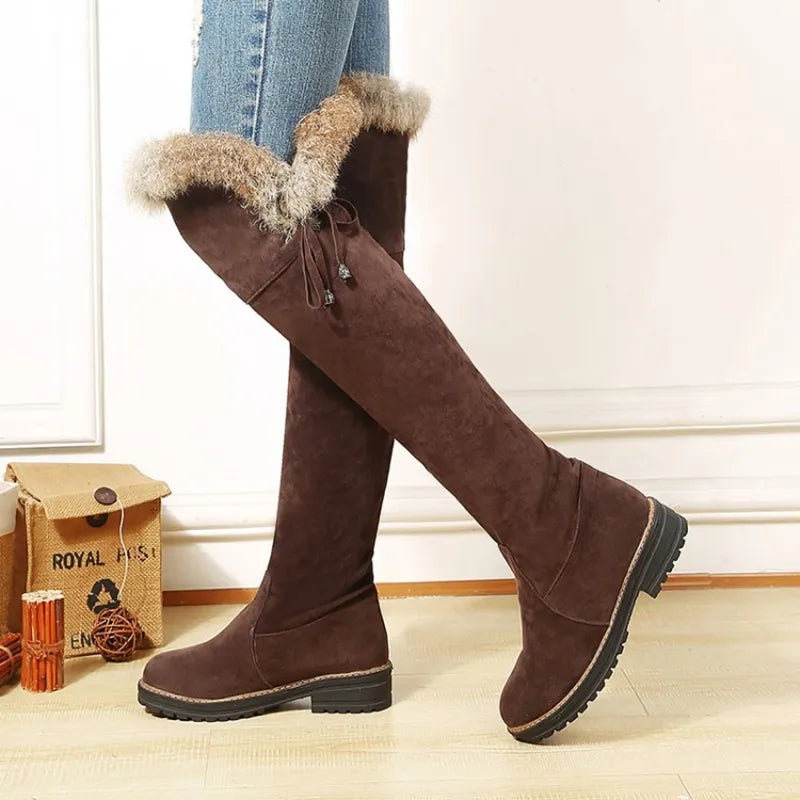 Hot Warm Snow Boots Women 2023 Winter Shoes Warm Fur Plush Over Knee High Boot Ladies Casual Low Rubber Heels Long Shoes Female