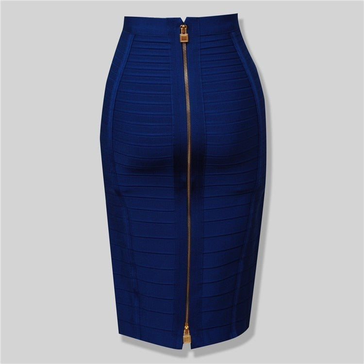 16 Colors Sexy Solid Zipper Orange Blue Black Red Bandage Skirt Women Elastic Bodycon Summer XL XXL Pencil Skirts 58cm