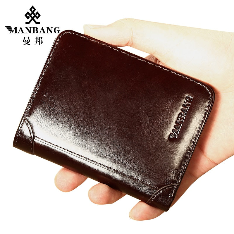 ManBang النمط الكلاسيكي محفظة جلد أصلي للرجال محافظ قصيرة الذكور محفظة حامل بطاقة محفظة الرجال الموضة عالية الجودة