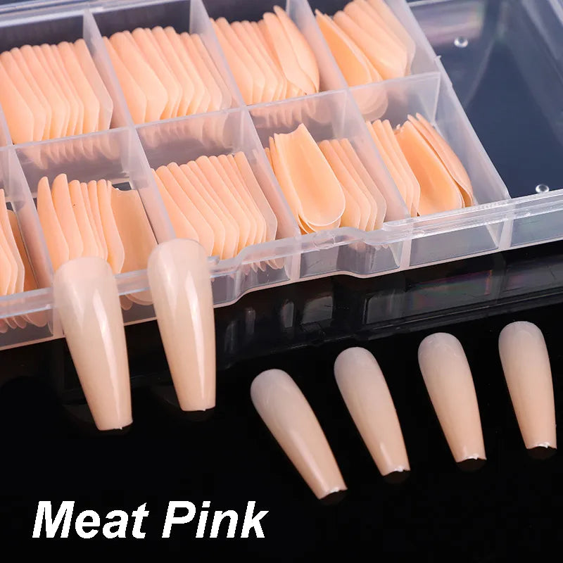100pcs/box Press on False Nails Extra Long Coffin Clear/Meat pink Stiletto Fake Nails