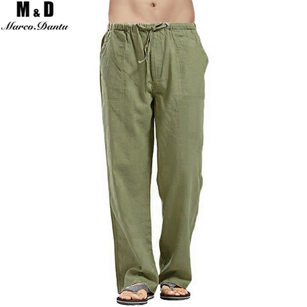 Summer Men Solid Color Linen Multi-pocket Straight Casual Pants Plus Large Size Breathable Comfortable Drawstring Loose Trousers