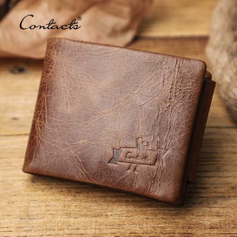 CONTACT'S Brand Designer Men Wallets Genuine Leather Wallet Male Coin Purse Trifold Multifunctional Card Holder Money Bag Small
