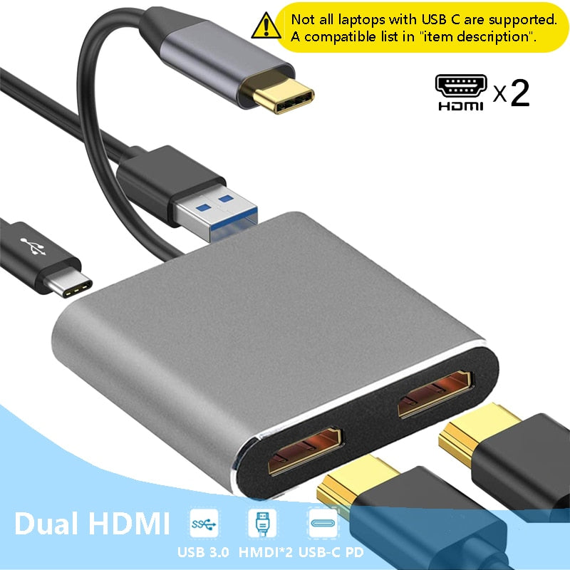 USB C Dock Dual HDMI-compatible VGA USB Hub Adapter Type C Laptop Docking Station For HP Elitebook Dell XPS Lenovo ThinkPad Asus