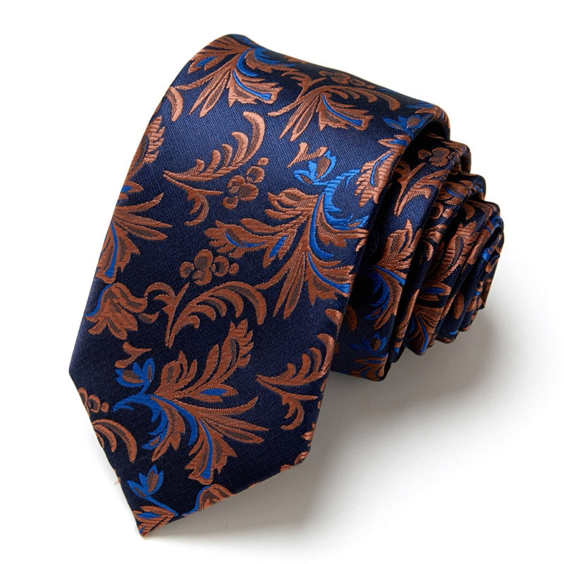 New Style Fashion Men&#39;s Tie 7.5cm Blue Necktie Green &amp; Orange Silk Gravatas For Men Paisley Floral Fit Wedding Workplace Slim