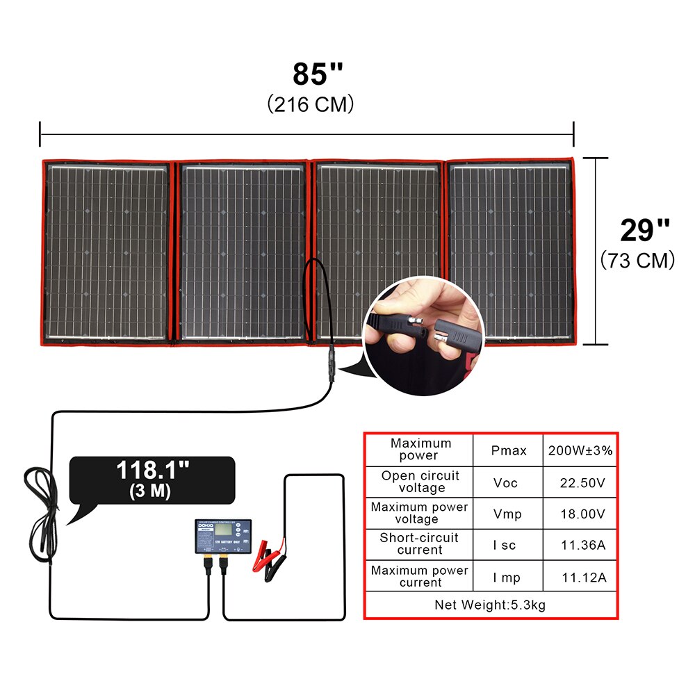 Dokio Flexible Foldable 200W(50Wx4) Mono Solar Panel High Power Portable Solar Panel For RV&amp;Boat&amp;Travel Solar Panel China