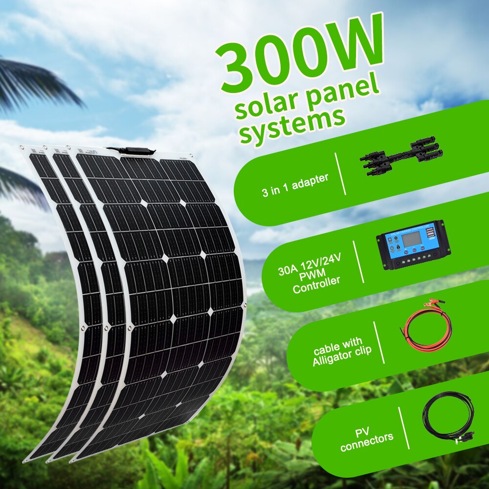 XINPUGUANG 18V 100 Watt 200W 300W 400W Flexible Solar Panel kit  for 12V 24V battery car RV home outdoor Power charging