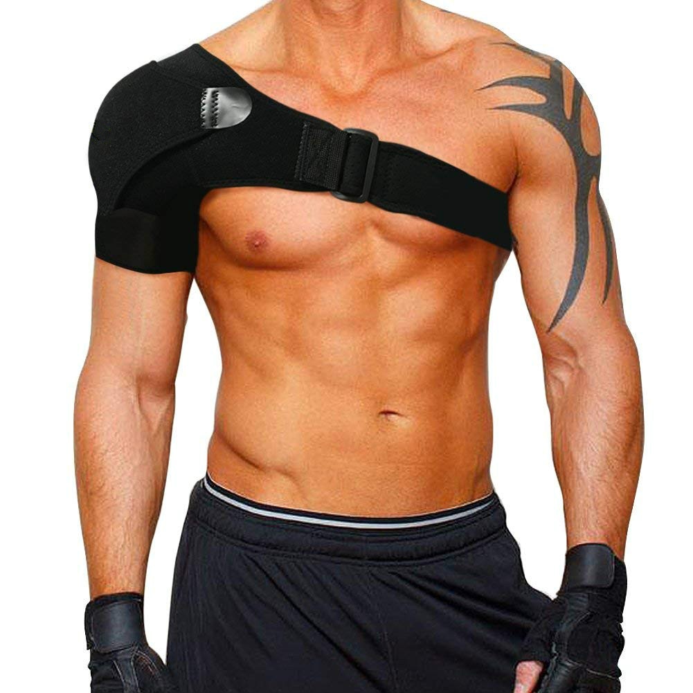 Adjustable Gym Sports Care Single Shoulder Support Back Brace Guard Strap Wrap Belt Band Pads Black Bandage Men &amp; Women