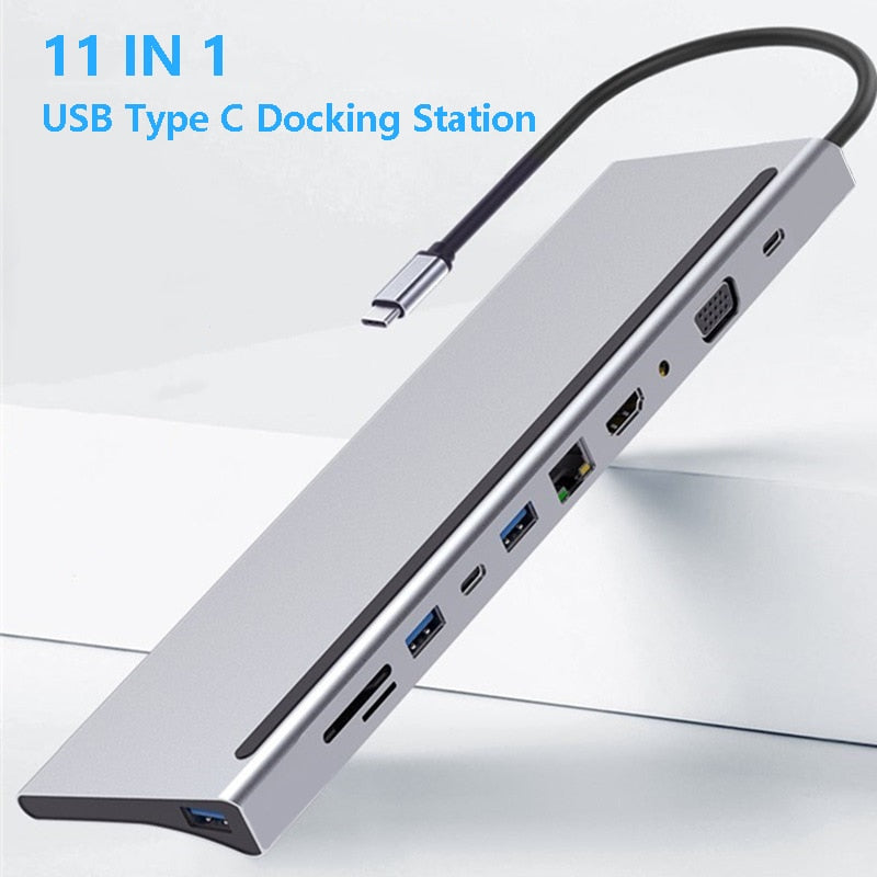 USB Type C Hub Adapter Laptop Docking Station, MST Dual Monitor Dual HDMI VGA RJ45 SD TF for MacBook Dell XPS Hp Lenovo ThinkPad