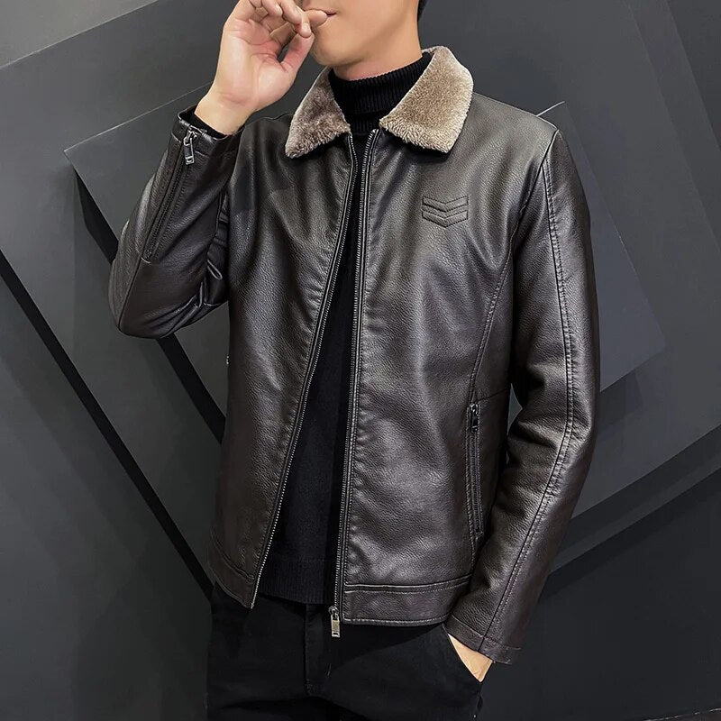 Zipper Straight Hem Formal Casual Coats Bomber Leather Jacket