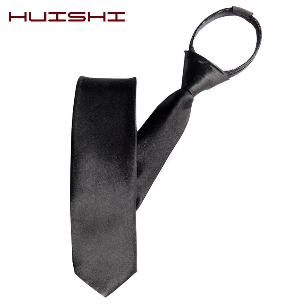 HUISHI Pre-tied Zipper Tie Neck Mens Skinny 5cm Zipper Neckties Red Black Blue Solid Color Slim Narrow Entertainment Party