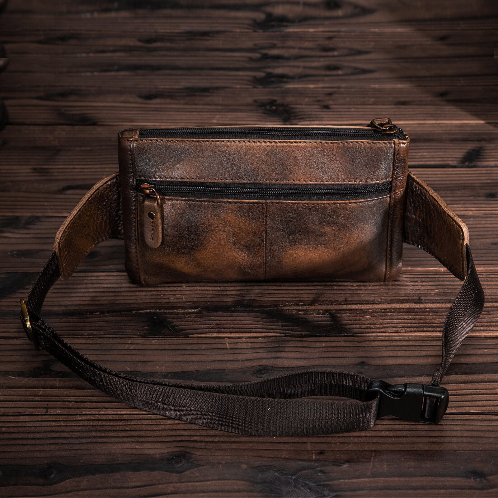 Cowhide Leather men Casual Fashion Travel Fanny Waist Belt Bag Chest Sling Bag Design Bum 7&quot; Phone Case Pouch Male 8136-G