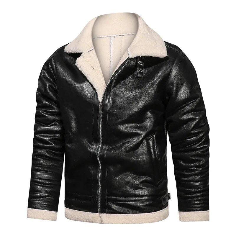 Winter Fur Leather Jacket Men's Bomber Jacket Oversized High Quality Casual Jacket Men Clothing Fashion Outwear Overcoat