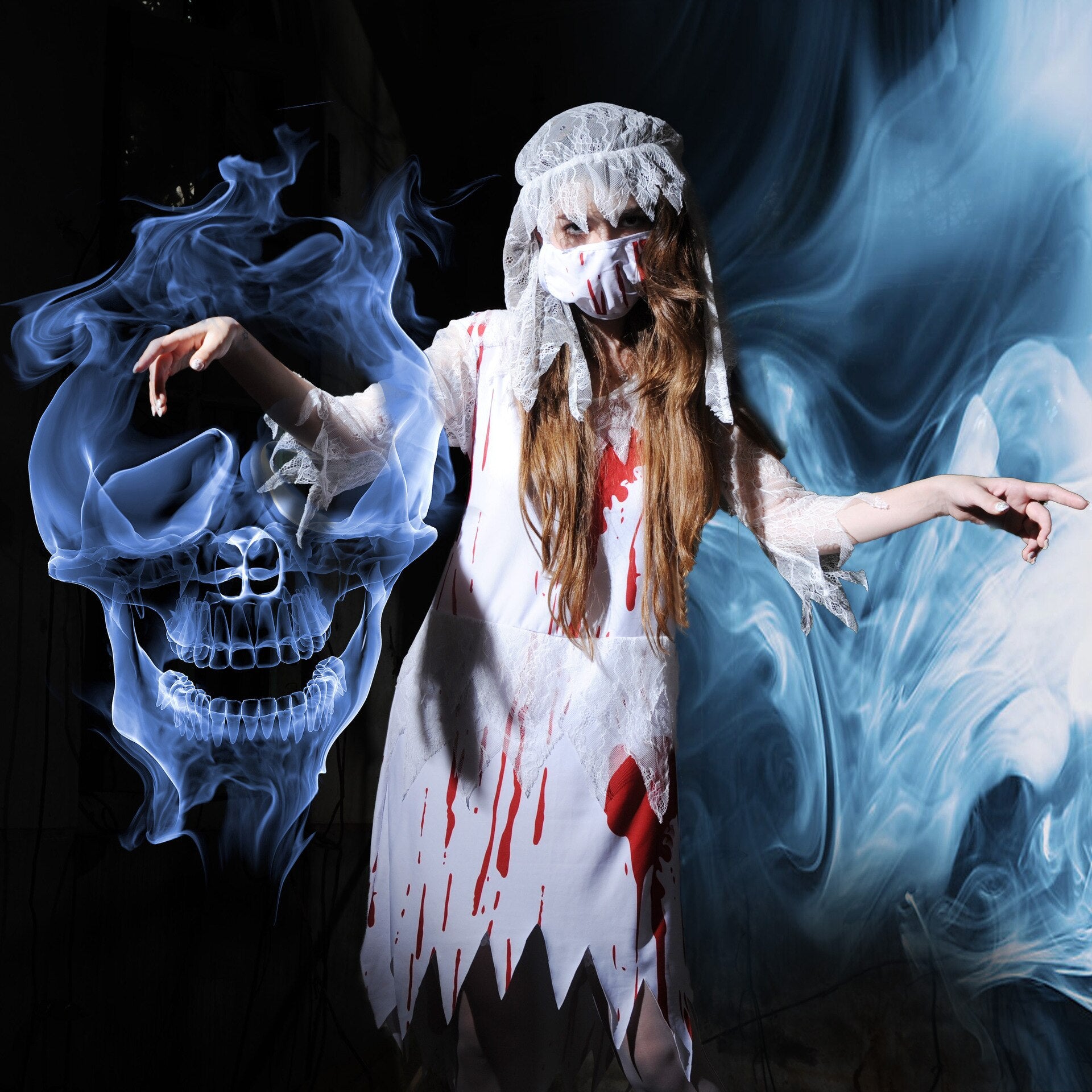 New Halloween Horror Zombie Nurse Cosplay Costume For Women Sexy Bloody Vampire Ghost Bride Carnival Party Irregular Mini Dress