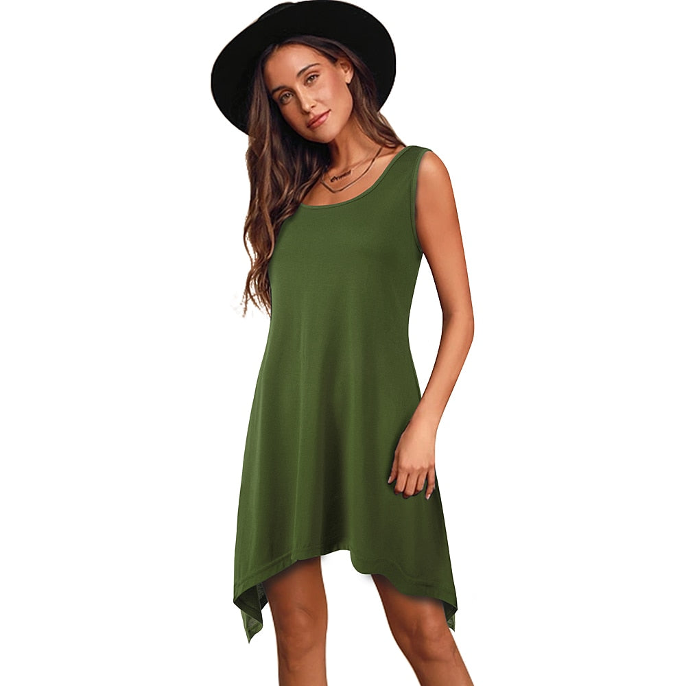 Nice-forever Casual Pure Color with irregular hem Dresses Loose Women Shift Summer Dress 413