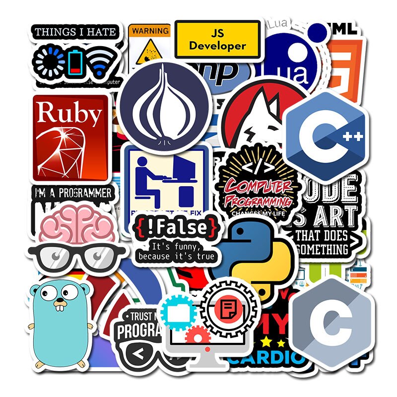 50 PCS Programming Sticker Technology Software Programs Data Computer Stickers for Geek DIY Computer Laptop Phone PS4 Notebook