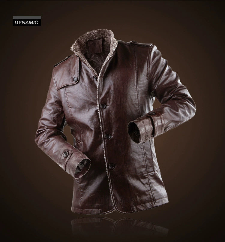 Men Large Size Plush Coat Winter Warm Leather Jacket 6XL 7XL
