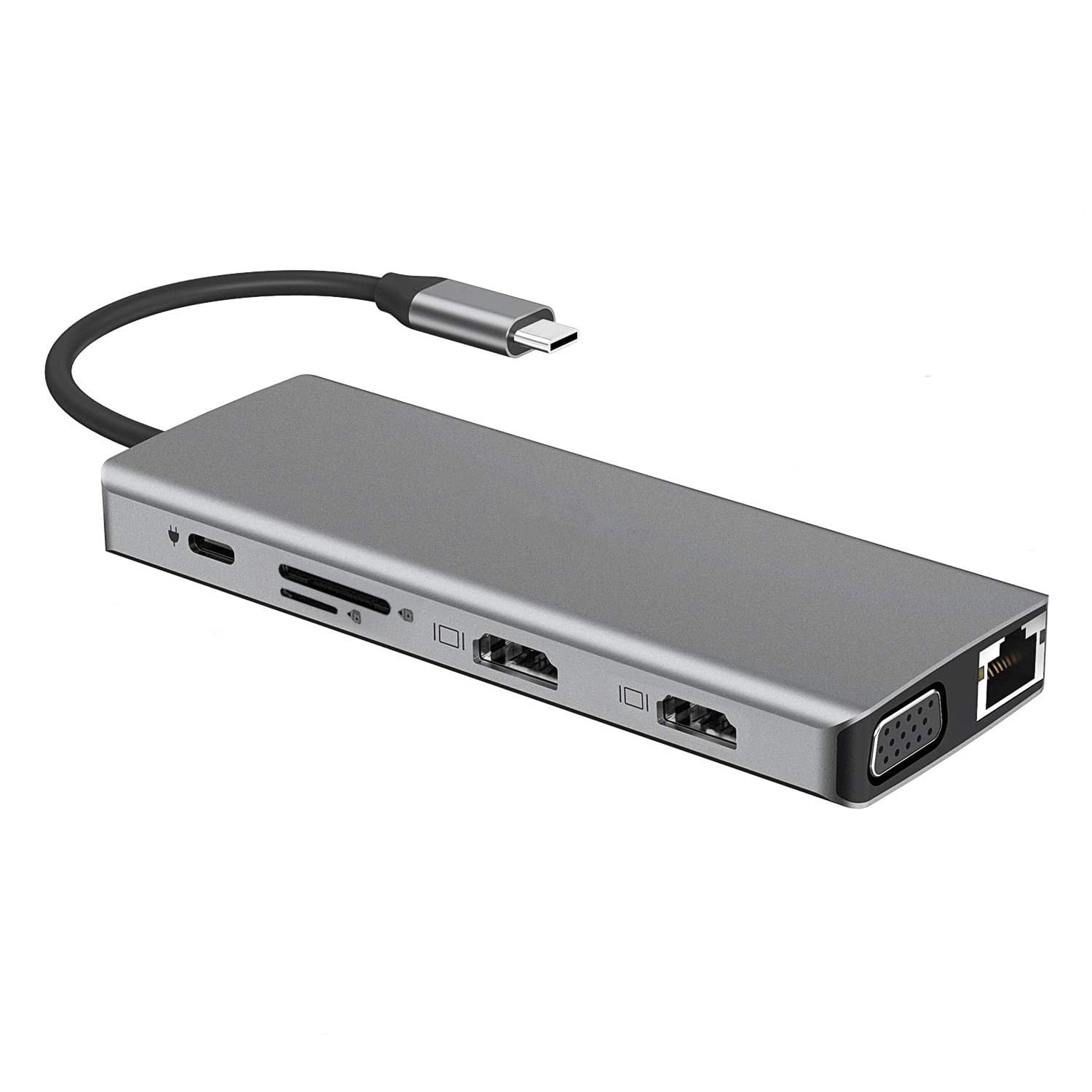 12 في 1 MST لمحطة قاعدة USB C HUB Type C 2 HDMI VGA Ethernet USB C 100W PD لأجهزة MacBook/Dell/Surface/HP/Lenovo/Surface/Dell