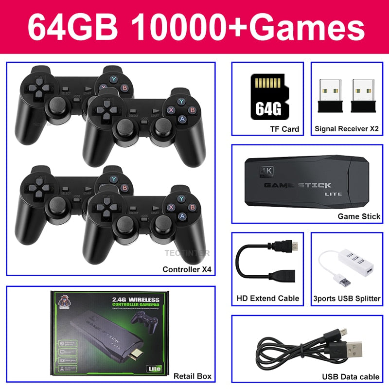 4K TV Game Stick لعبة فيديو وحدة التحكم لـ PS1/GBA/FC 10000+ ألعاب وحدة تحكم بجهاز لعب محمول مع 4 وحدات تحكم لاسلكية