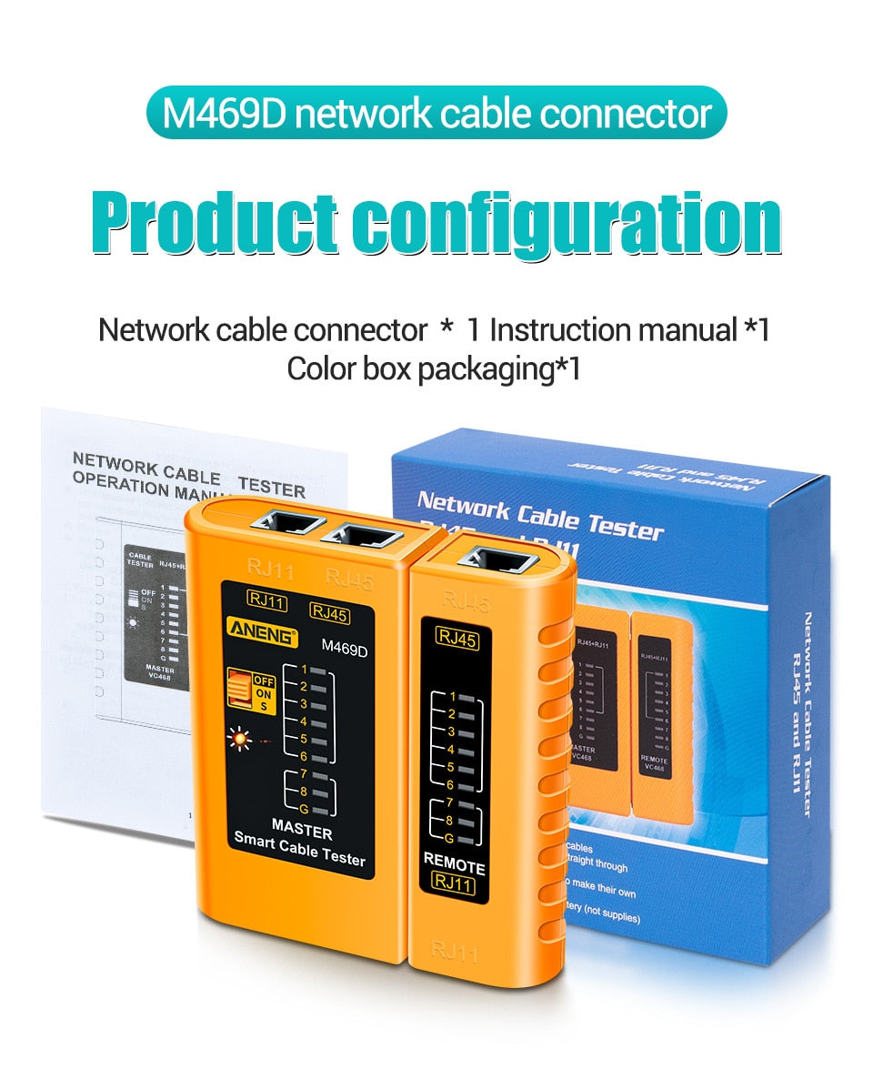 ANENG M469D Cable Lan Tester Network Cable Tester RJ45 RJ11 RJ12 CAT5 UTP LAN Cable Tester Networking Tool Network Repair