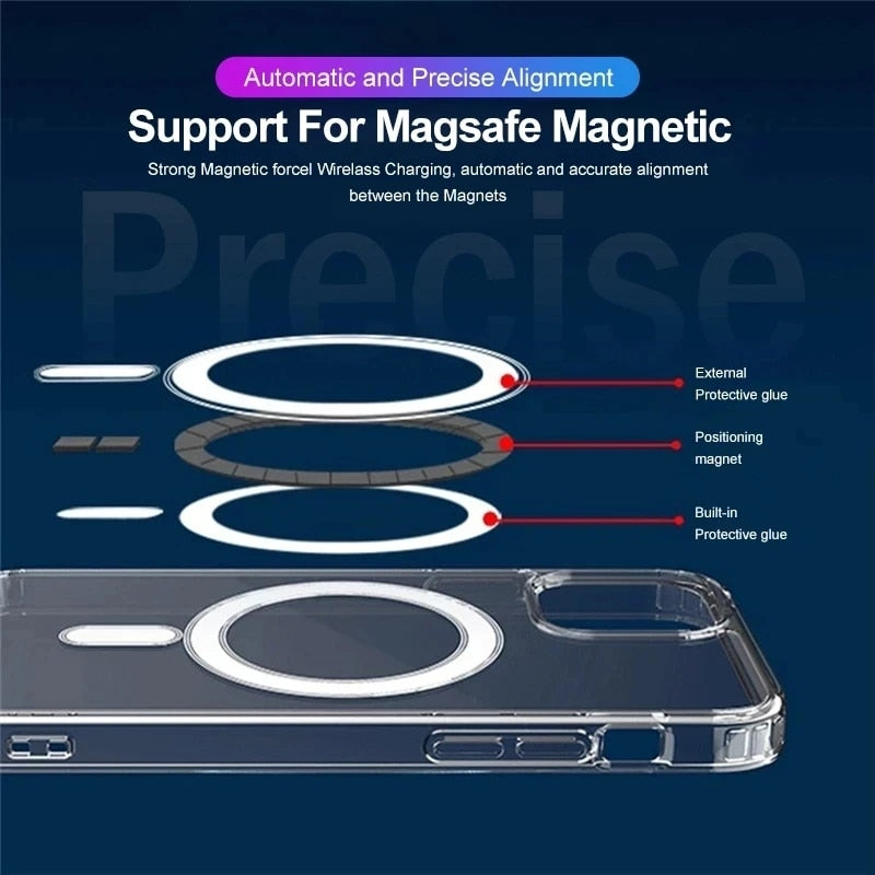 حافظة أصلية شفافة لـ Magsafe لهاتف iPhone 14 13 12 11 Pro XS Max XR X XS 14 Plus شاحن لاسلكي غطاء سيليكون مغناطيسي