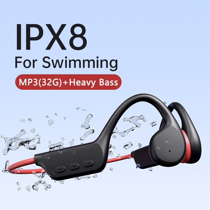 سماعات توصيل العظام بلوتوث اللاسلكية IPX8 مقاوم للماء مشغل MP3 Hifi الأذن هوك سماعة رأس مزودة بميكروفون للسباحة