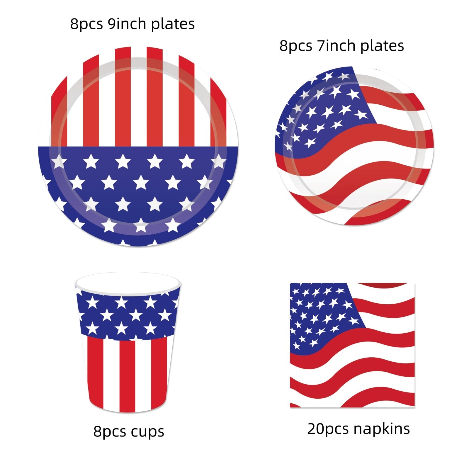 American Independence Day Party Paper Plates Cups Napkins Diet Supplies USA July 4th Theme Disposable Tableware Sets Decoration