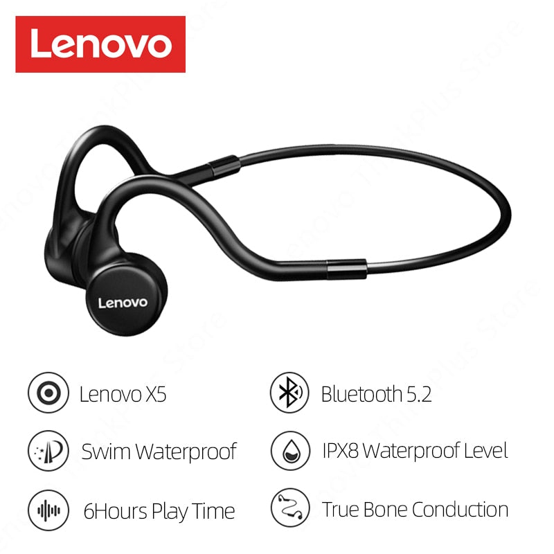 سماعات أذن Lenovo Bone Conduction X3 Pro، سماعة رأس لاسلكية مزودة بتقنية البلوتوث Hifi مع ميكروفون مقاوم للماء