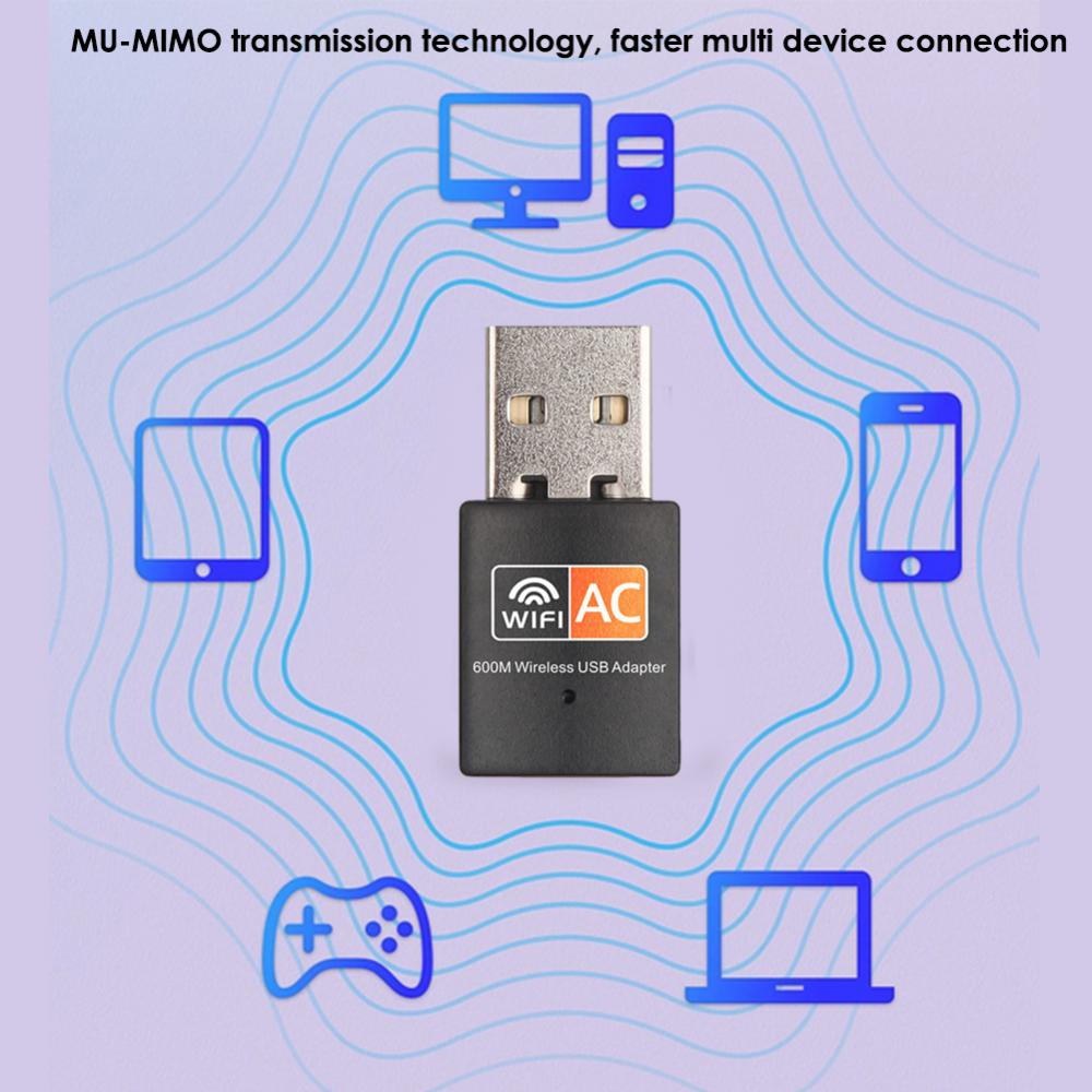 محول واي فاي USB صغير لاسلكي ثنائي النطاق 2.4G / 5.G 600Mbps USB استقبال بطاقة الشبكة لأجهزة الكمبيوتر المحمول سطح المكتب ويندوز 7 8 لينكس XP