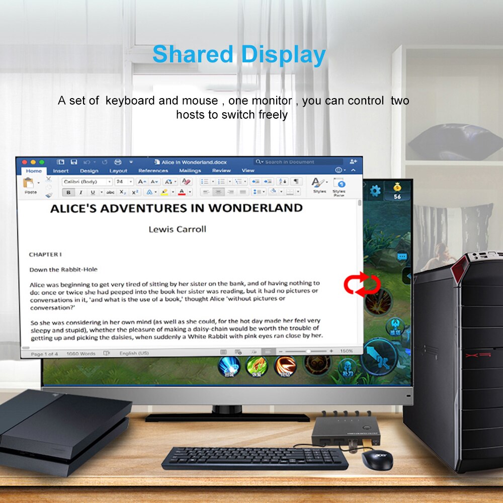 ل 2 قطعة تقاسم لوحة المفاتيح الماوس قابس الطابعة و Paly Out 4KUSB 2.0 HDMI متوافق KVM التبديل عرض الفيديو USB موزع فصل