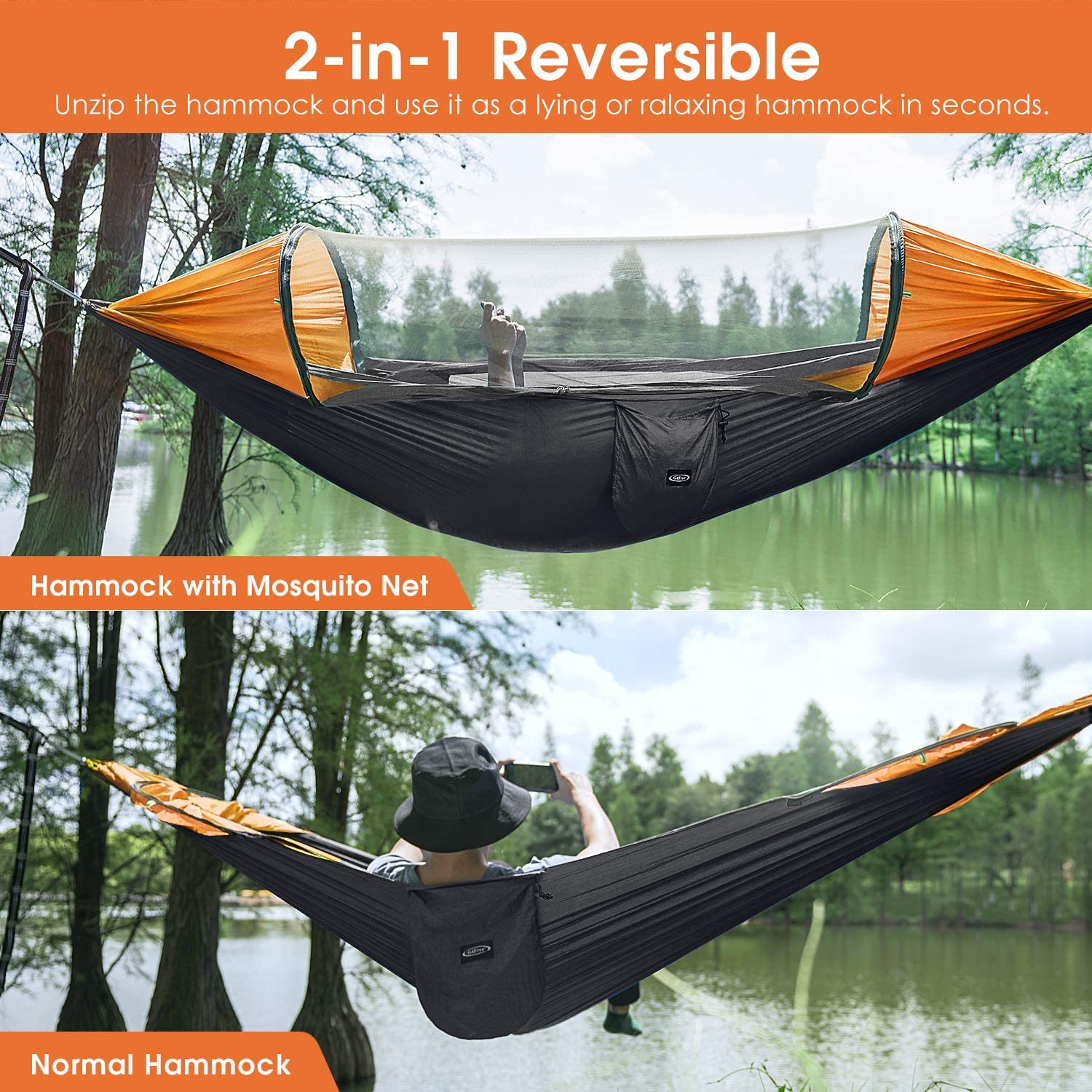 MLIA  Large Camping Hammock with Mosquito Net 2 Person Pop-up Parachute Lightweight Hanging Hammocks Tree Straps Swing Hammock