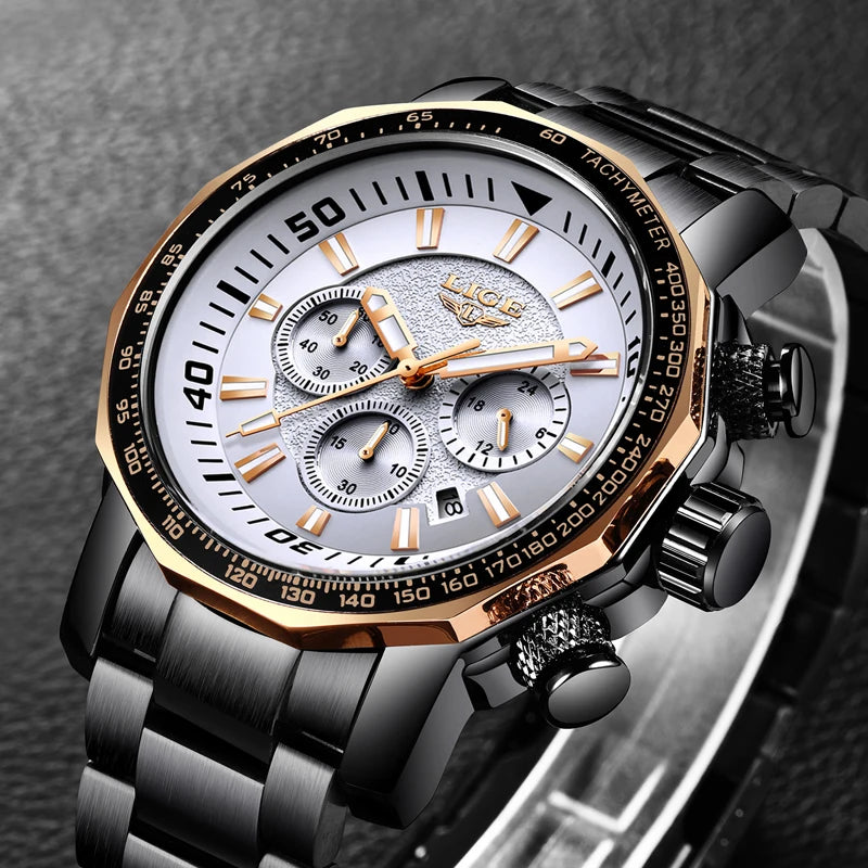 Mens Watch LIGE Clock Fashion Luxury Brand Business Quartz Watch Men Chronograph Sport Waterproof Big Dial Male Military Watches