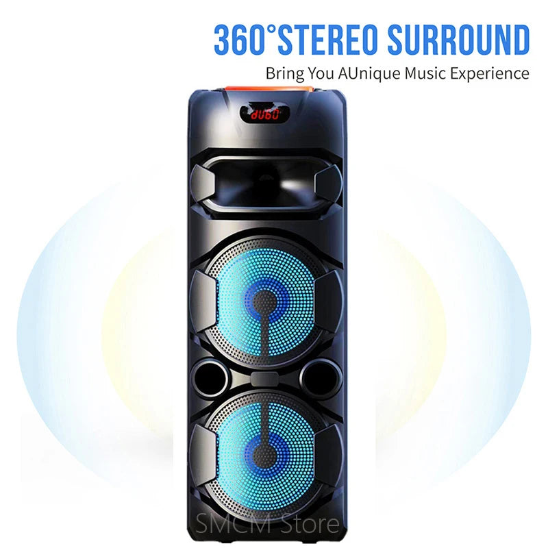 Peak Power 1200W Super Large Outdoor Bluetooth Speaker 8 Inch Double Horn Subwoofer Portable Wireless Column Bass Sound with Mic