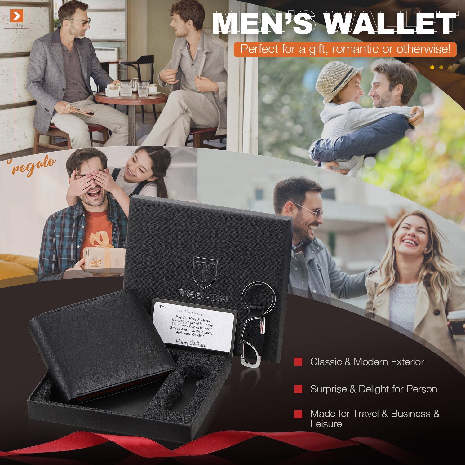 TEEHON Men Genuine Leather Wallet Soft High Quality Purse RFID Coin Card Holder Trifold Black