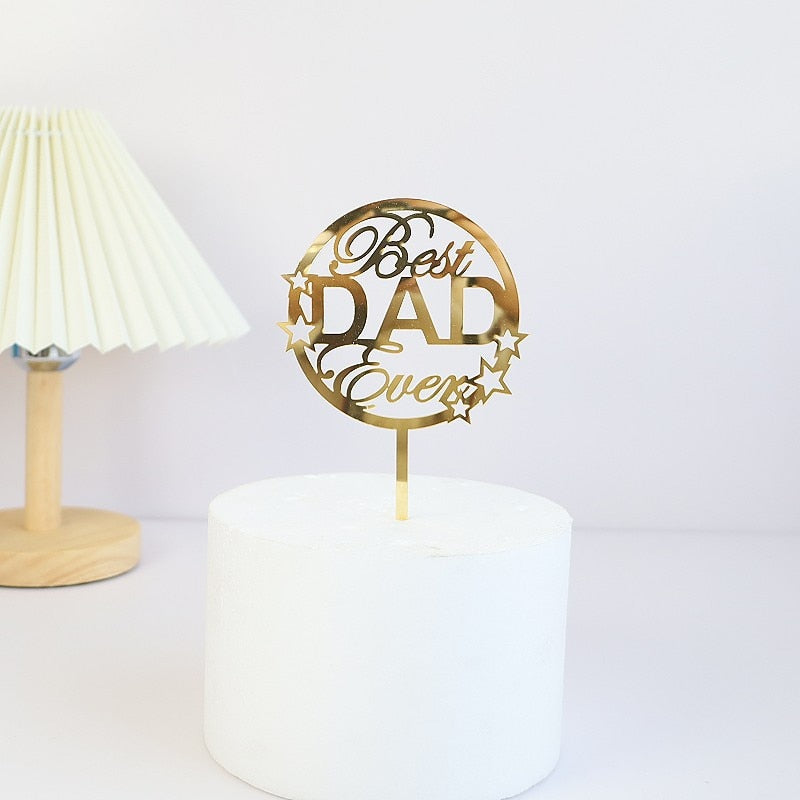 أغطية كعكة عيد ميلاد الأب من Gold BEST Dad، أغطية كعكة عيد ميلاد الأب من الأكريليك الأسود لتزيين كعكة عيد ميلاد الأب