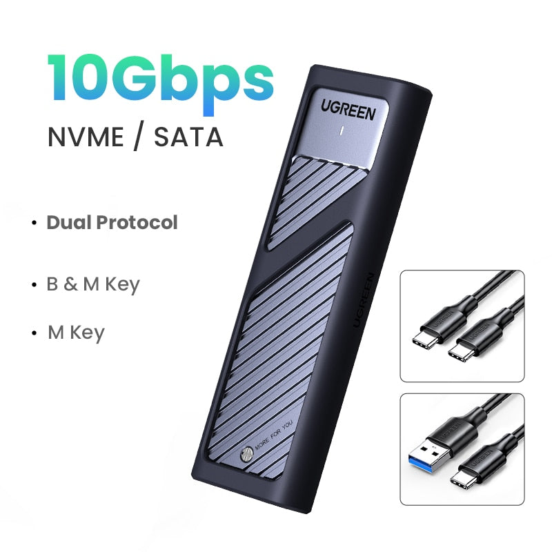 UGREEN M2 SSD Case M.2 NVMe SATA SSD Enclosure Adapter 10Gbps USB 3.2 Gen2 USB C External Enclosure Supports M and B&amp;M Keys