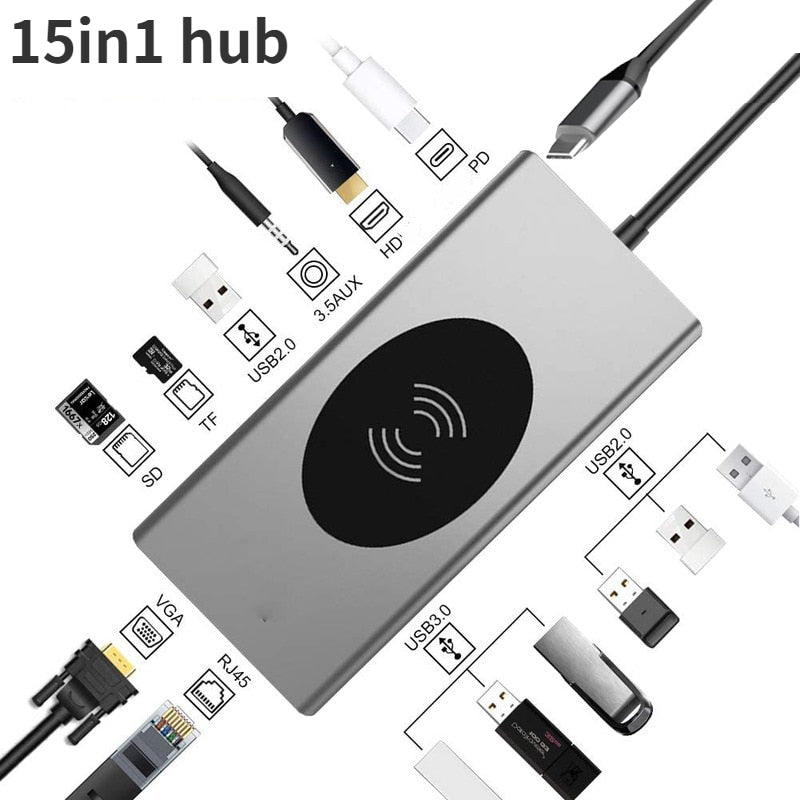 Docking Station Type C HUB To HDMI-Compatible Adapter OTG Vga RJ45 Lan Multi Port USB 3.0 PD USB-C Splitter for MacBook Pro Air