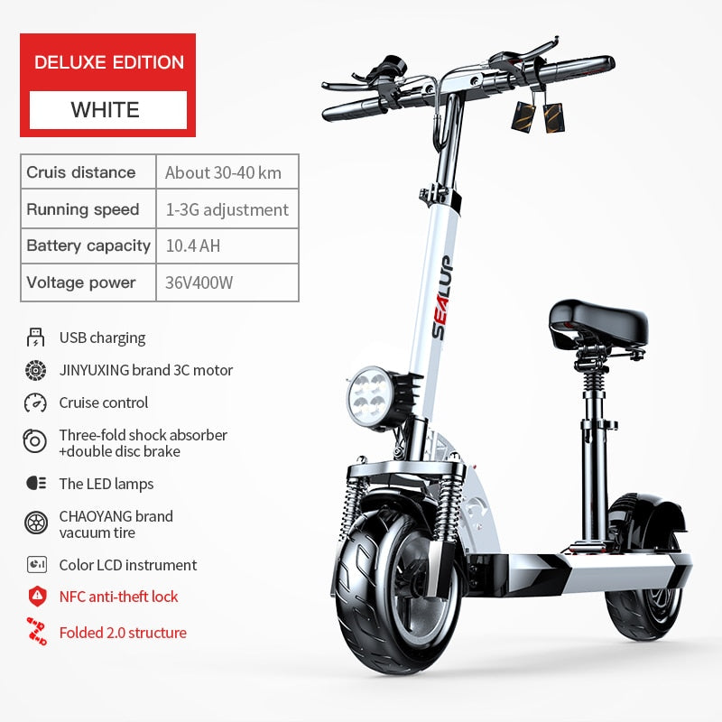 Sealup Electric Scooter Adults Sturdy And Large Led Display Unique Headlight Design E Scooters Folding &amp; Waterproof Certified