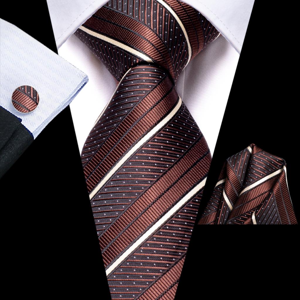 Black Red Striped Silk Wedding Tie For Men Handky Cufflink Gift Men Necktie Fashion Business Party Dropshiping Hi-Tie Designer