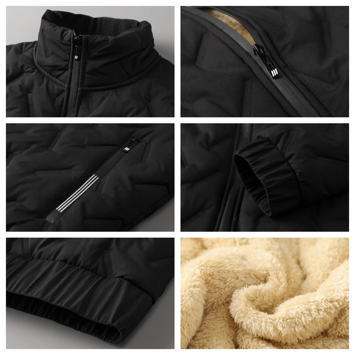 Winter Men's Warm Jacket Black Grey Thick Cotton Berber Fleece