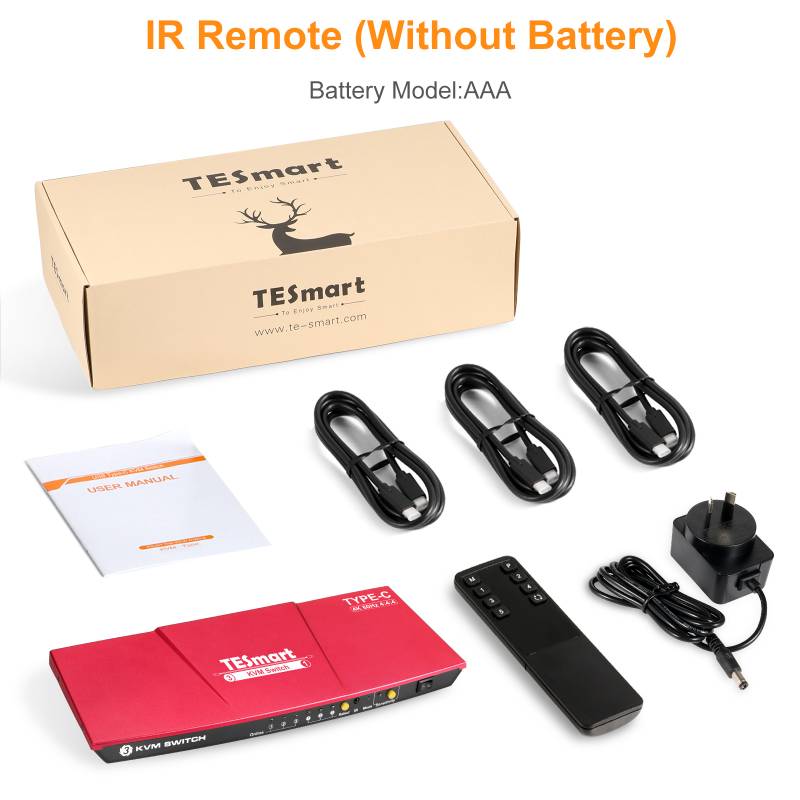 TESmart 3 أجهزة كمبيوتر محول USBC KVM محول فيديو 3 منافذ 3 في 1 خارج 3x1 Type-C 4K 60 هرتز HDMI USB KVM مفاتيح