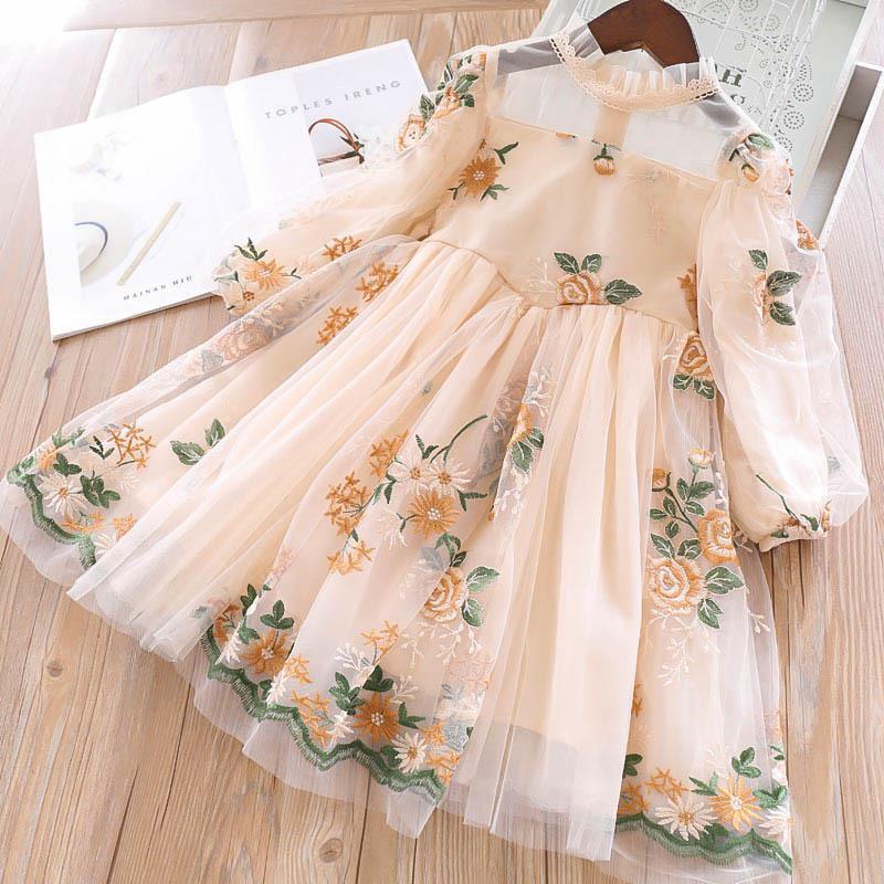 Fall Teens Girl Dresses For Child Floral Long Sleeve Gown Children Dresses Lace Flower Party Dress Vestido Infantil 3 to 8 Years