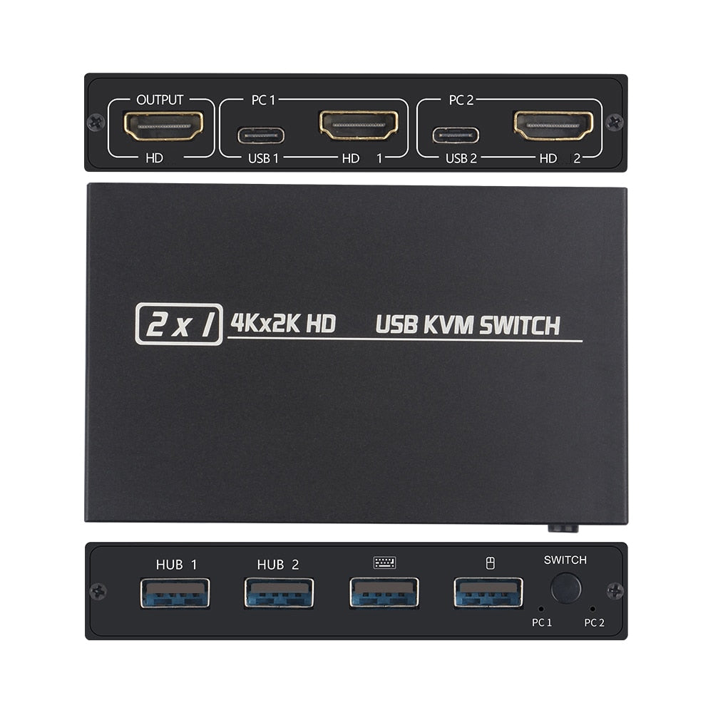 ل 2 قطعة تقاسم لوحة المفاتيح الماوس قابس الطابعة و Paly Out 4KUSB 2.0 HDMI متوافق KVM التبديل عرض الفيديو USB موزع فصل