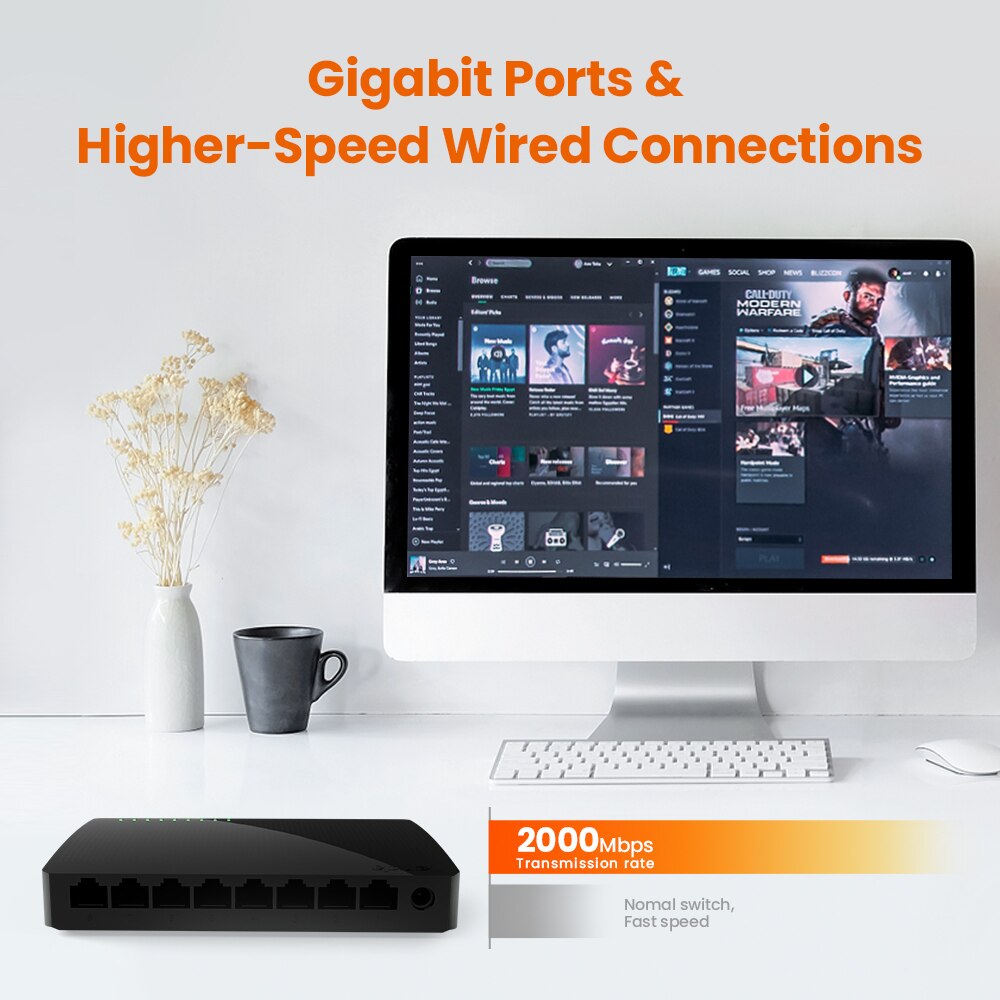 Tenda جيجابت التبديل إيثرنت 5/8 ميناء 1000Mbps 10xFast التبديل RJ45 Hub إيثرنت محول الشبكة SOHO سطح المكتب الذكية واي فاي الجلاد