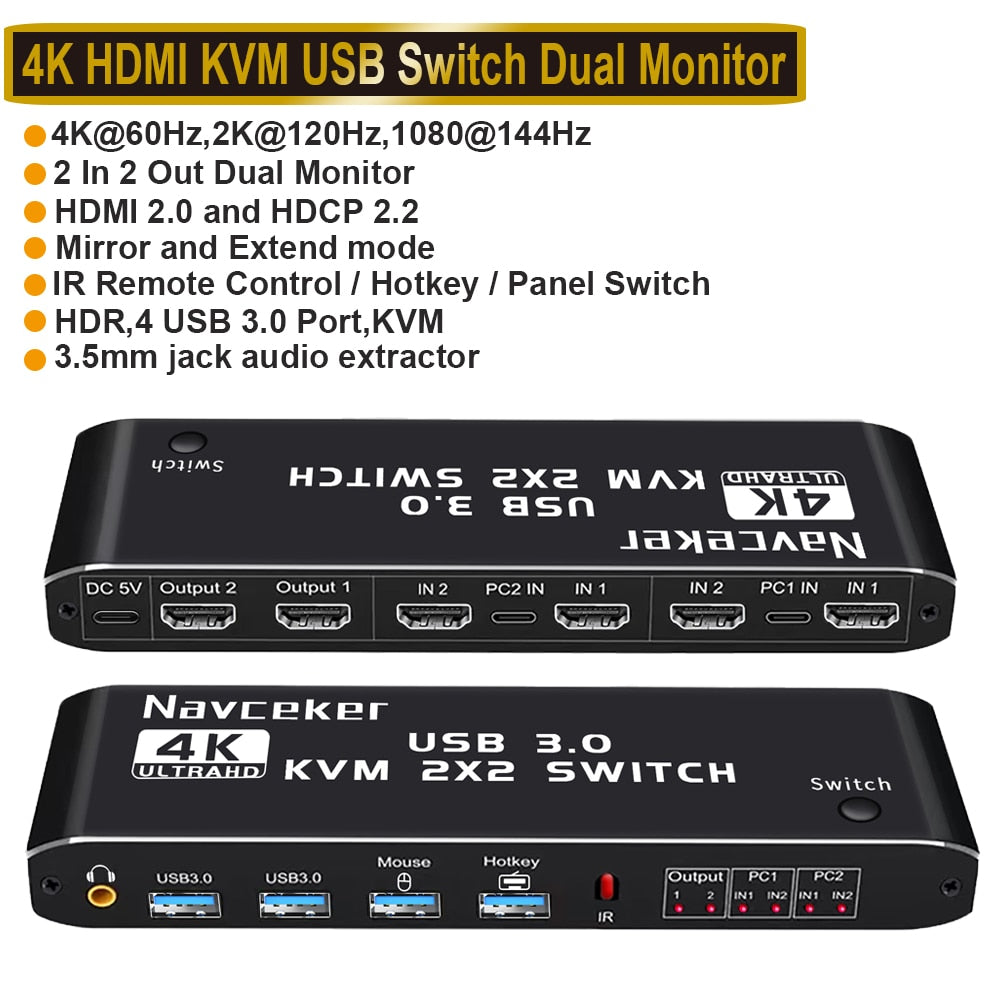 HDMI DisplayPort KVM Switch Dual Monitor 4K 60Hz 2x2 Mixed inputs DP HDMI KVM Switcher 2 Monitors 2 Computers for PC laptop Mac
