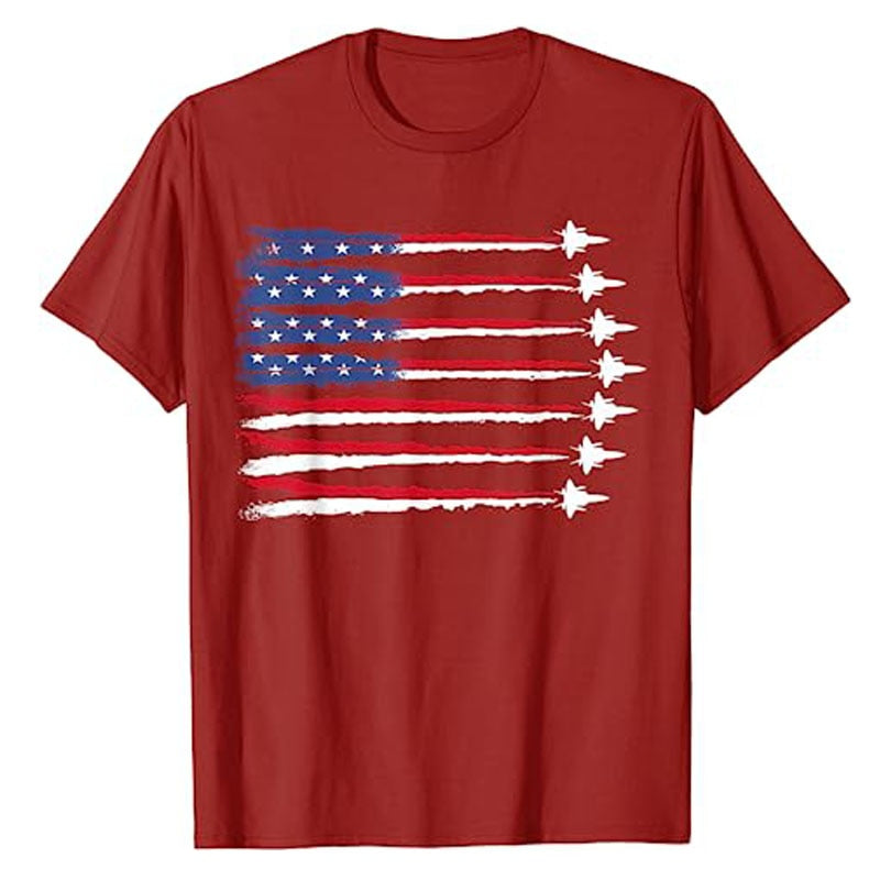 Patriotic Red White Blue US Flag Fighter Jets 4th of July T-Shirt American USA Proud Graphic Tee Memorial Veteran's Day Apparel