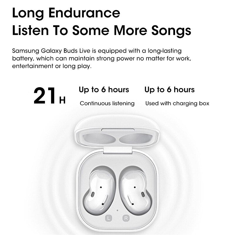 سماعات أذن رياضية لاسلكية TWS Buds Live مزودة بتقنية البلوتوث سماعة رأس ستيريو 9D R180 لجميع الهواتف الذكية وسامسونج وآيفون Buds Live