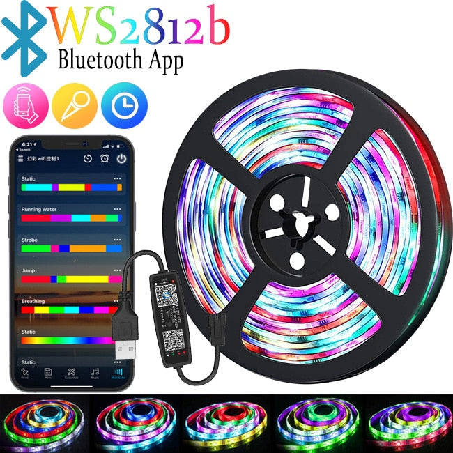 5V Magic RGB Flash Color Changing Ws2812b Horse Running Breathing Flowing Water Desktop Atmosphere LED Light Strip