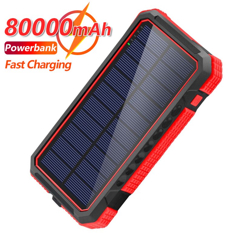 80000mAh Solar Power Bank Wireless Charging Waterproof Portable External Battery One-way Quick Charger for Xiaomi Iphone Samsung