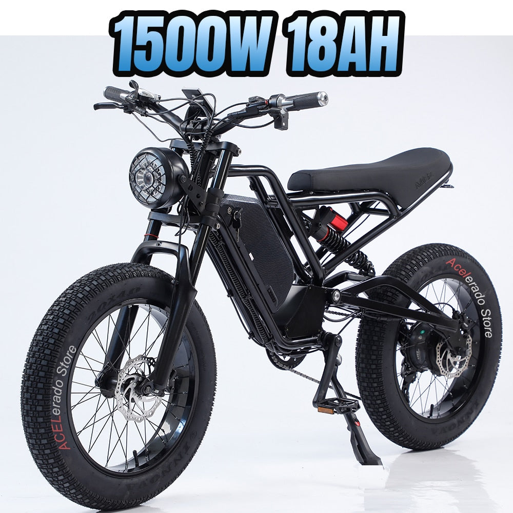 1500W Electric Bike Adults 48V 18Ah Lithium Battery EBike with Full Suspension 20"*4.0" All-Terrain Fat Tire Electric Bicycles